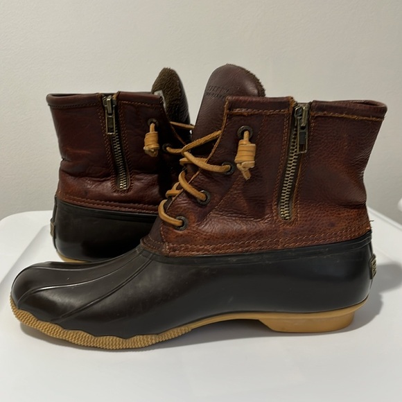 Sperry Women's Saltwater Duck Rubber Boots Size 9 Brown Black Top-Sider Rain - Picture 10 of 16